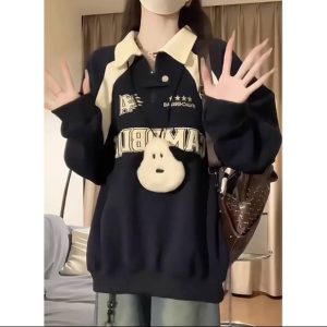 Женский пуловер‑свитшот‑поло – стильный американский (polo‑воротник) крой, свободный, осенне‑зимний, визуально стройнит, с длинными рукавами.