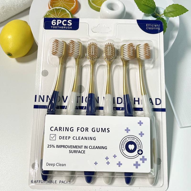 Набор из 6 зубных щёток с мягкой щетиной для взрослых. Обеспечивают бережную очистку полости рта благодаря мягкой высокой щетине, удобны в использовании для всей семьи.