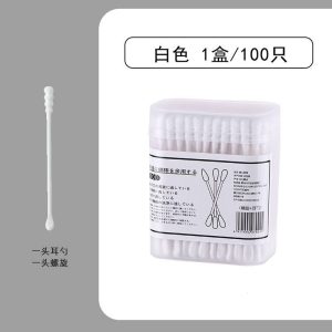 Белый ватный тампон с двойными наконечниками для ушей. Одноразовый, мягкий и удобный для чистки и ухода.